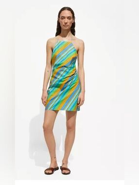 Mango Striped Print Halter Mini Dress Size 8